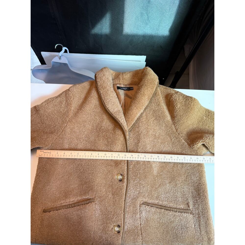 Ralph Lauren Womens Sherpa Coat Size XL Camel Shawl Collar Pockets Old Money - Picture 10 of 11